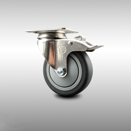 Service Caster 4 Inch 316SS Thermoplastic Rubber Swivel Top Plate Caster with Total Lock Brake SCC-SS316TTL20S414-TPRB